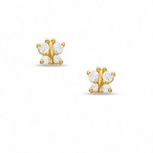 PEOPLE'S Child Cubic Zirconia Butterfly Earrings 14k Gold